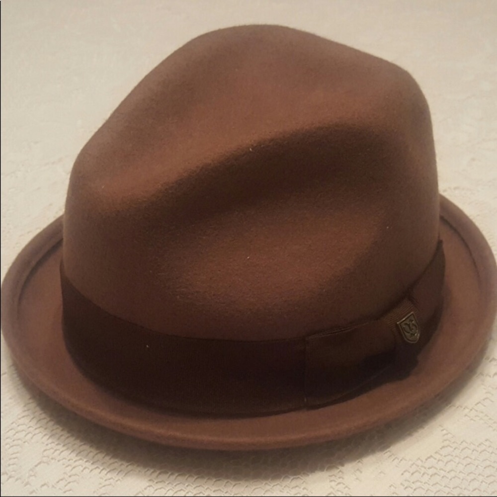 BRIXTON 7 1/4 MEDIUM FEDORA HAT BROWN FELT